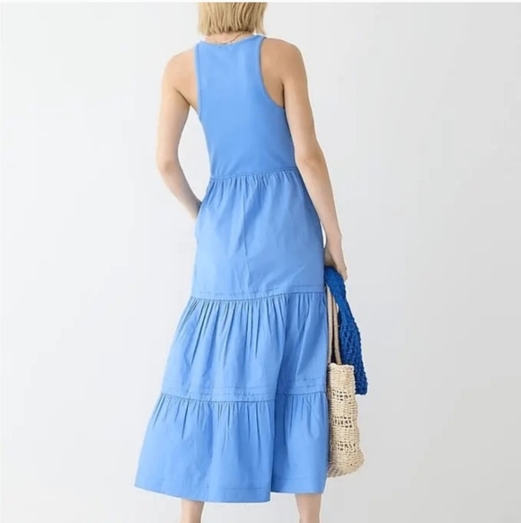 J.Crew Rib High Neck Cutaway Tank Dress Poplin Skirt Blue Size Medium - Picture 3 of 9